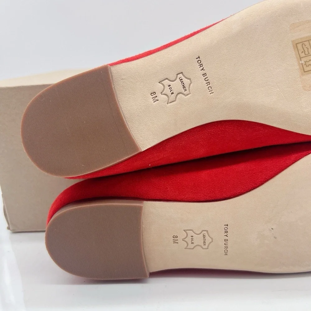 Tory Burch Georgia Women's Ballet Flats LOGO Slip On Red Suede Size US 8
